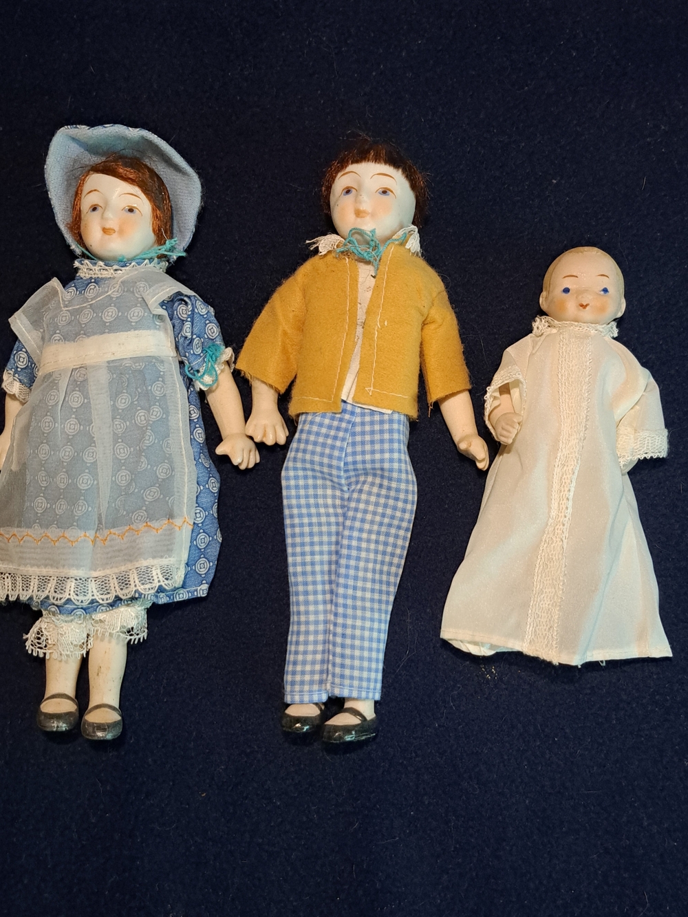 3 Vintage Shackman Porcelain Bisque Jointed Limbs Dolls (1950's)